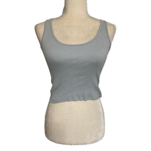 Brandy Melville Solid Baby Blue Ribbed Jersey Crop Tank Top Cotton - Picture 1 of 3